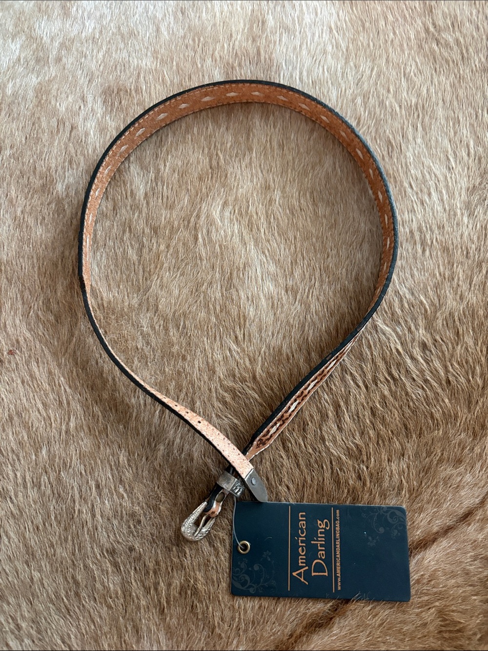 American Darling Tan and Black Leather Hat Band